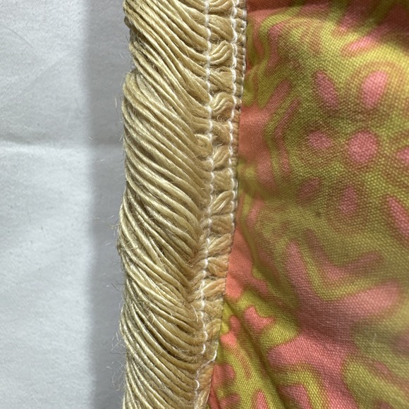 THROW PILLOW 12x18" Pink floral Linen Blend Embroidered Twine Edge Beach Boho UO - Picture 4 of 7